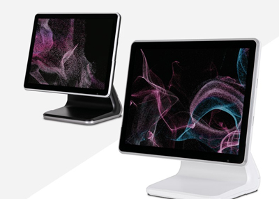 two modern monitors showcasing colorful abstract designs suitable for digital displays and creative projects
