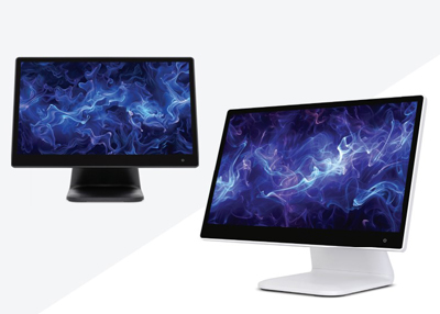 two computer monitors displaying an abstract blue swirling background design featuring digital art visuals 3D effects