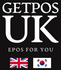 GETPOS UK logo featuring text and flags of the UK and South Korea representing an EPOS solution for six businesses